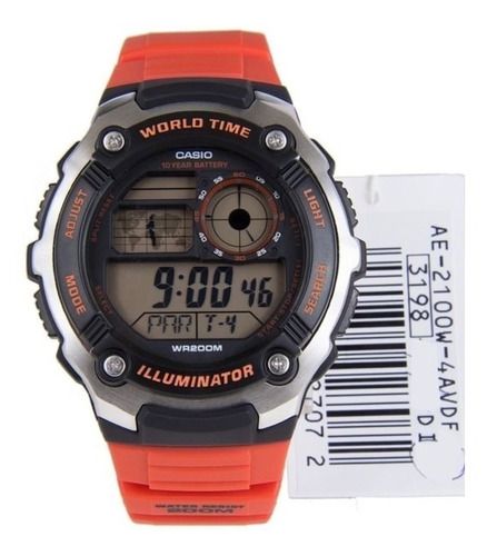 Reloj Hombre Digital Deportivo Casio Ae-2100w-4av Color de la correa Naranja Color del bisel Negro Color del fondo Gris