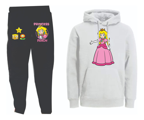 Conjuntos Sudadera+buzo Princesa Peach Mario Bross Niñas Muj