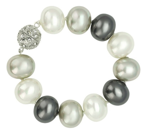 Pulsera Perlas De Mallorca Blanco Gris Negro Forma Ovalada Diámetro 14 cm