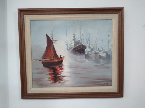 Pintura Al Óleo - Los Barcos 75x65 Cm