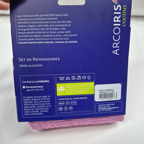 Pack X 2 Repasadores Arcoiris 100% Alg 44x70cm Maku Lila