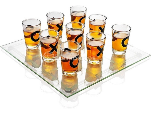 Jogo Da Velha Shot Drink Tabuleiro Vidro 9 Copos Diversão