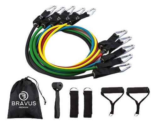 Kit Elástico Extensor Tubing Premium Treino Funcional Bravus Sport