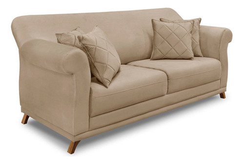 2 Poltronas E Sofá Living 2 Lugares 1,80m Vênus Suede Bege