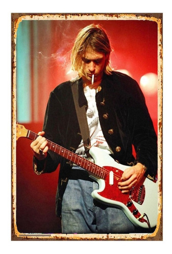 1 Cartel Metalico Letrero  Musica Kurt Cobain Tocando 40x28 