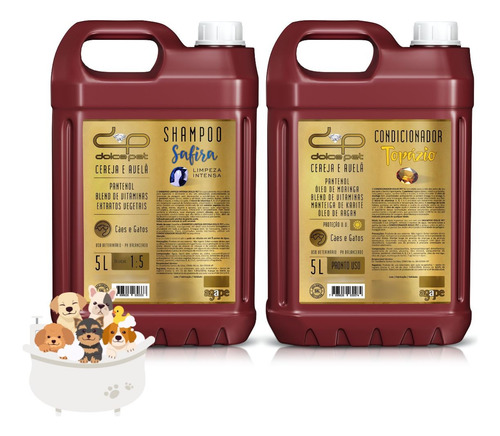 Shampoo Limpeza 1:5+ Condicionador 5l Dolce Pet Cães E Gatos