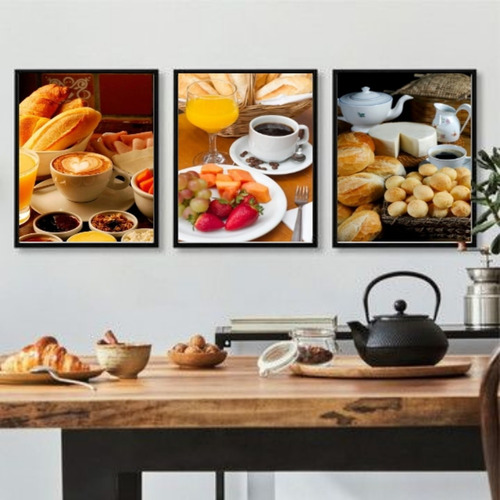 Quadro Decorativo Padaria Lanche Café Da Manhã 3pça 120x60cm