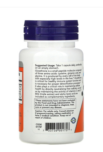 Glutatión 500 mg (glutatión) 30 cápsulas vegetarianas Now Foods