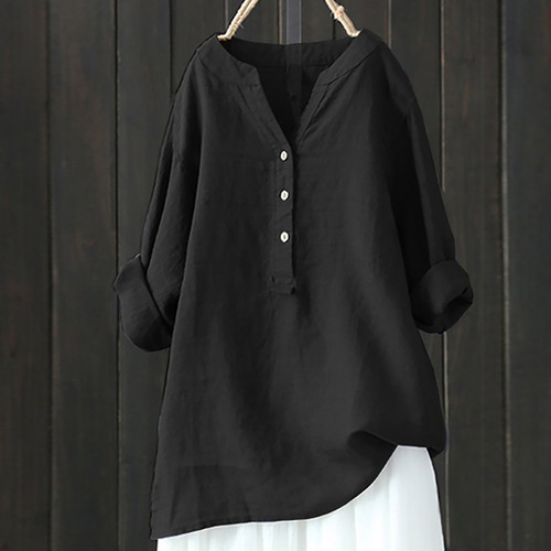 Blusas Femininas Com Decote Em V, Manga Comprida, Botão Solt