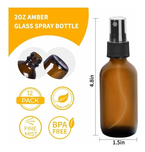 12 Paquete De 2 Oz 60 Ml De Vidrio Ámbar Aerosol Botellas Co