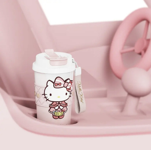 Termo De Acero Doble Pico Hello Kitty Y Kuromi 520ml Rosa Claro