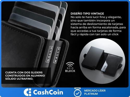 Imagen 4 de 10 de Billetera Walla Wallets Vintage Black Doble - Cuero - Rfid