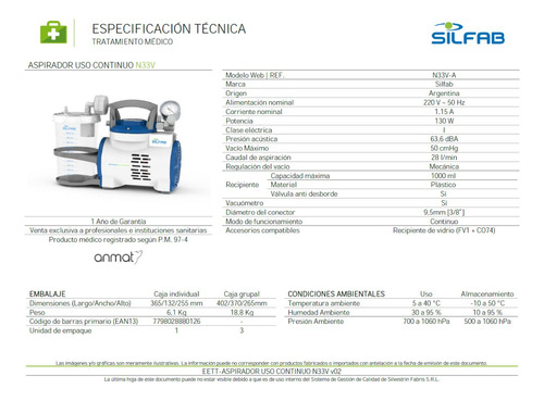 Aspirador De Uso Continuo Silfab 1 Litro C/ Vacuómetro N33v