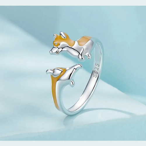 Anillo Perro Perrito Welsh Corgi Galés Plata S925
