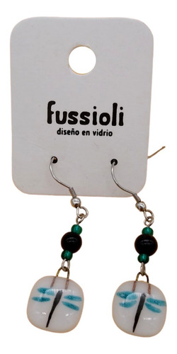 Imagen 3 de 3 de Aretes Largos Libélulas Vidrio Pintado A Mano
