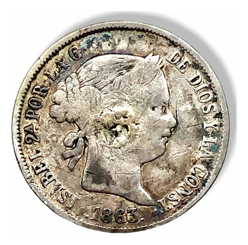 Antigua Moneda España 4 Reales Plata 1863 Reina Isabel Ii (Usado)