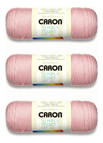 Caron Simply Soft Soft Pink Yarn Paquete De 3 Hilos De 170