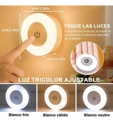 Y Luz Noche Lámpara Pared Focos Led Clóset Recargable Usb