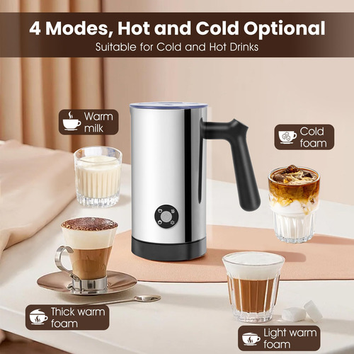 Espumador De Leche Eléctrico 4 En 1 Acero Inoxidable 10.6 Oz Plateado