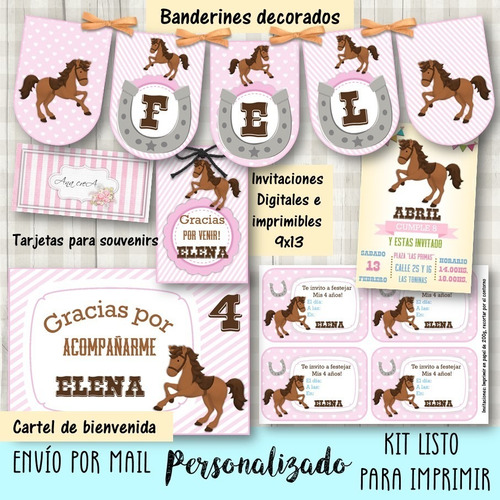 Kit Imprimible Caballo Mod.17 Deco Candy Bar Cumple Caballos