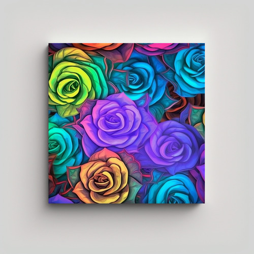 Arte De Pared 3d: Rosas Vibrantes 50x50cm Bastidor Madera