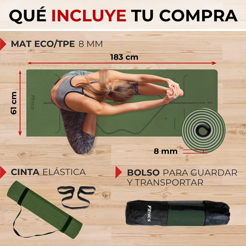 Imagen 5 de 8 de Mat Yoga Colchoneta Eco 8mm Doble Color Guías +bolso +correa