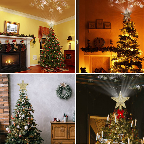 Estrella Dorada Led Giratoria Para Árbol De Navidad Decoraci