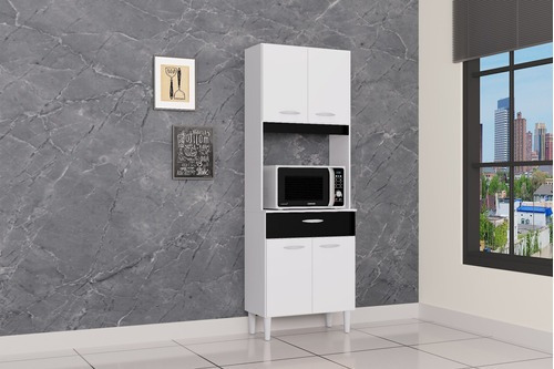 Imagen 2 de 3 de Alacena Mueble Auxiliar Cocina 4 Puertas Kelly Blanco Negro