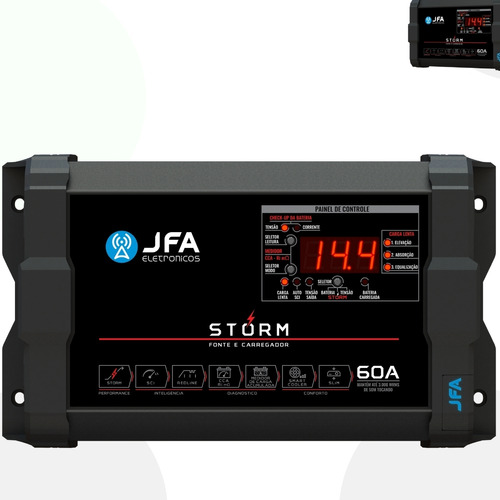 Fonte Carregadora Bateria Jfa Storm 60a C/medidor Cca E Sci