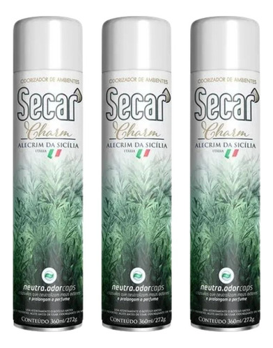 3 Unid. Odorizador De Ambientes Secar Charm 360ml Alecrim