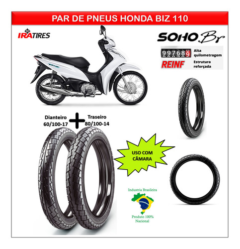 Kit Pneu Honda Biz 110 Todas Dianteiro E Traseiro Br