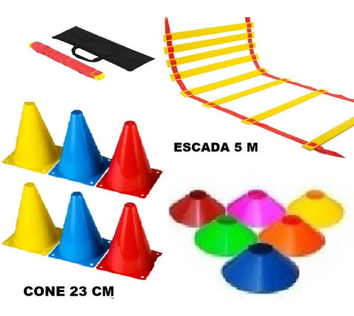 Imagem 1 de 6 de Kit Escada Agilidade 6 Cones 6 Chapéu Funcional Musculação