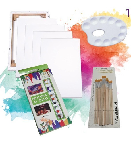 Pack 4 Bastidores + 12 Pinturas Oleo + 12 Pinceles + Paleta