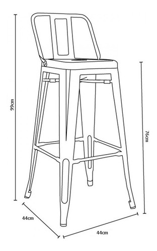 Banco Respaldo Bajo 76cm Tipo Tolix Juego De 3 De Piezas