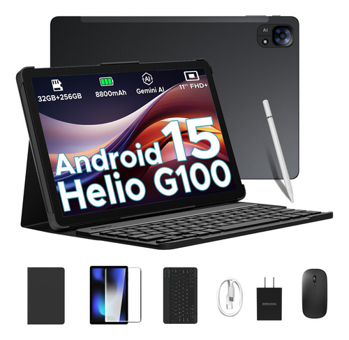 Doogee Tab E3 Tablet 11 Pulgadas, 32gb Ram+ 256gb Rom/tf 2tb Tablet Android 15 Con Teclado Y Lápiz, Helio G100, Tablets 4g Dual Sim+wifi 5g,8800mah/gemini Ai/13mp+5mp/gps/otg/face Id/doble Color Negro