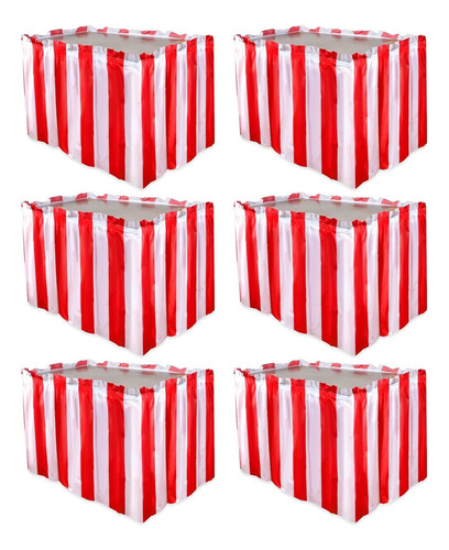 6 Pieces Carnival Red And White Stripe Table Skirt Tablec