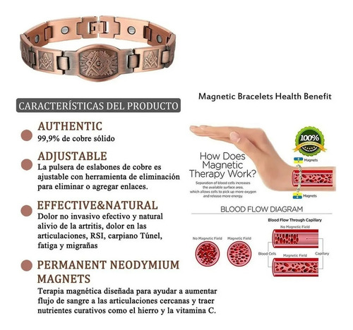 Pulsera De Terapia De Cobre Puro Magnético De Neodimio Para