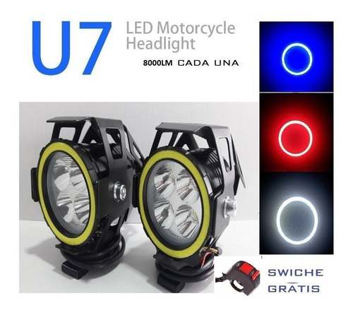 Par Exploradora Moto Led 8000lm Ojo De Angel  + Switch  4led