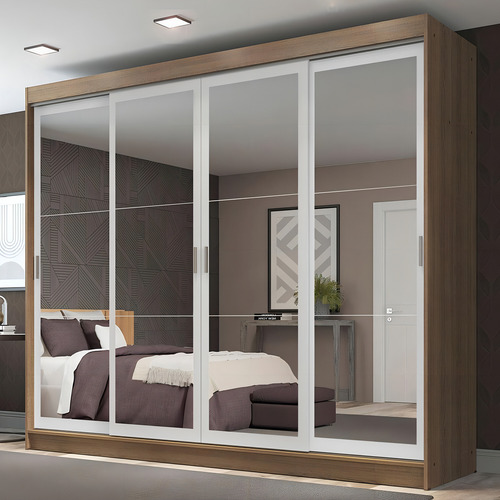 Guarda-roupa Casal Madesa Austin 4 Portas Correr Espelho Rb Cor Rustic/Branco