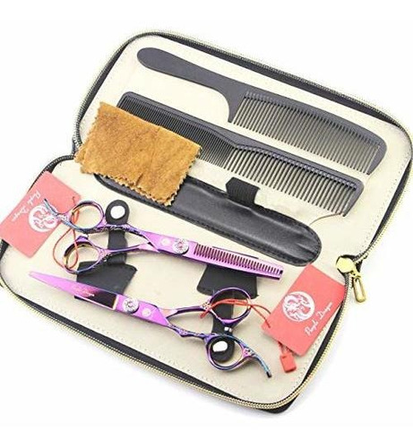 Set De Tijeras De Peluqueria 6 Para Zurdo Purple +estuche