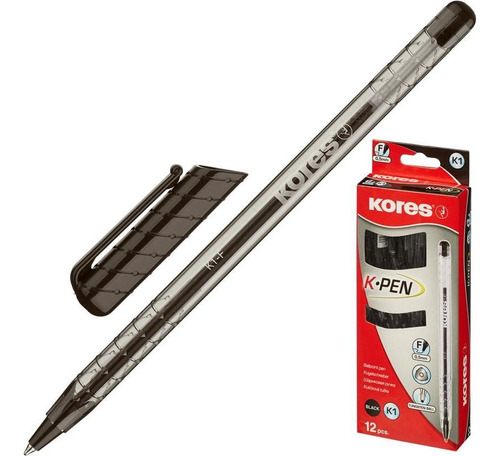 Boligrafo Kores K-pen Negro, Punta Fina (caja 12 Unidades) 