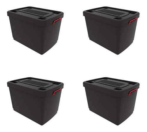 Caja Organizadora Heavy Box Apilable Reforzada X4 Unidades Color Negro Liso