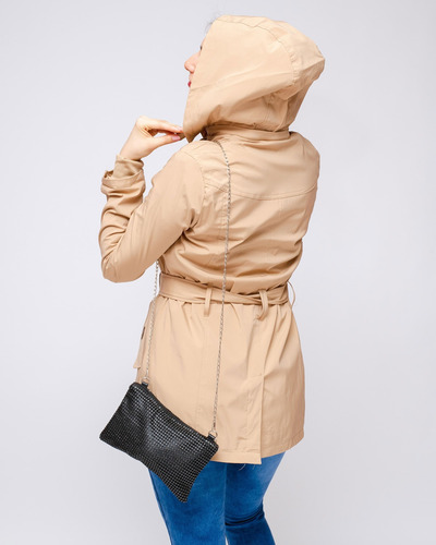 Gabardina Mujer Gorro Desmontable Con Cinturón