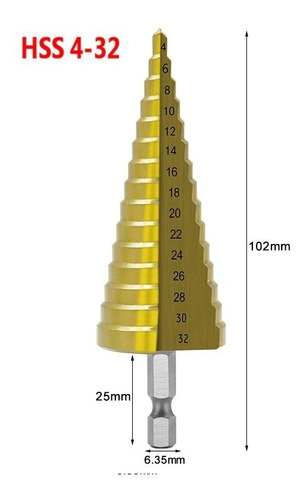Imagen 6 de 10 de 3 Brocas Mechas Cónicas Escalonadas Metal 4-12 4-20 4-32 Mm