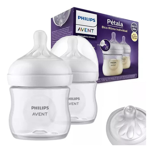 Pack Duplo Mamadeira Pétala 3.0 125ml Transparente Avent