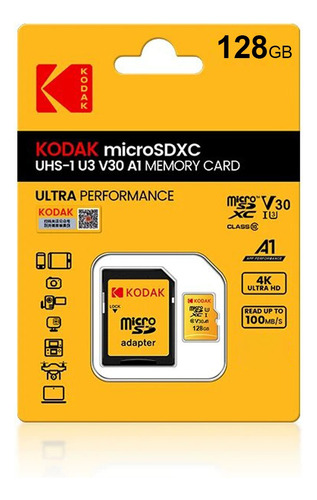 Kodak Tarjeta De Memoria Tf Card V30 128gb Con Adaptador Sd