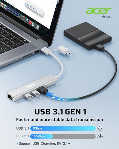 Adaptador Acer Usb C A Ethernet, Concentrador Usb-a/c 4 En 1