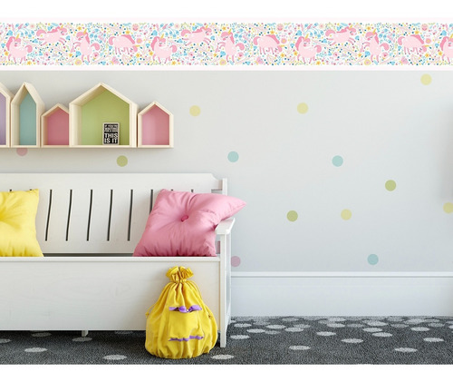 Vinil Decorativo Cenefa Infantil Unicornios Rosa Pastel Hd