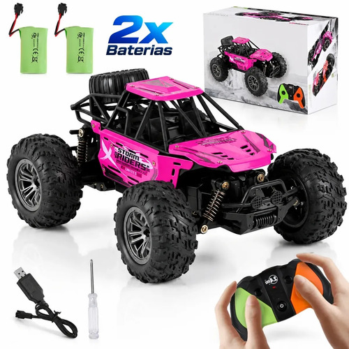 Carrinho Controle Remoto Grande Off Road Recarregável Buggy Monster Truck Estilo 4x4 Com 2 Baterias Atacarejo Kids Rosa