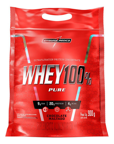 Whey 100% Pure 907g Pouch Integralmedica Sabor Chocolate maltado